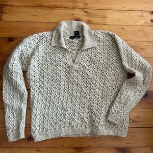 ☀️3/$25 Anne Klein Womens Wool open knit Sweater Size large vintage collared